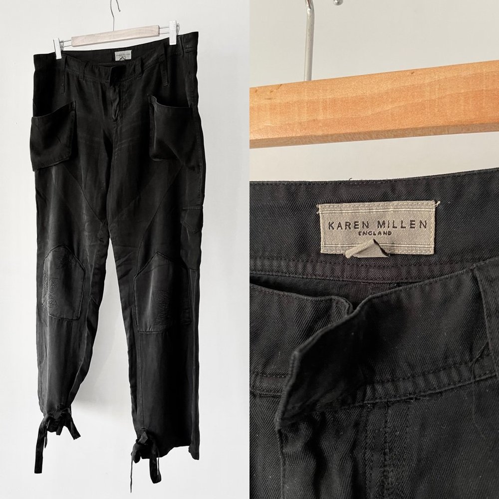 Black silk trousers